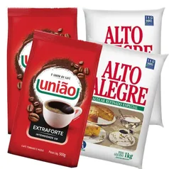 Kit 2 Café Extra Forte UNIÃO 500g cada + 2 Açúcar Alto Alegre 1kg cada