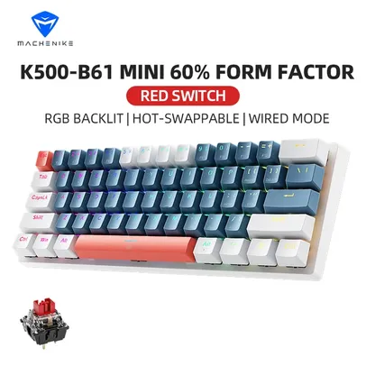 [R$ 84 MOEDAS/GPAY/Taxa Inclusa] Machenike K500-B61 Mini Teclado Mecânico Formato 60% com Fio, Retroiluminação RGB, 61 Teclas para Jogos