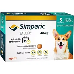 [Prime] Simparic 40mg, 10,1 até 20kg, 03 Compr Zoetis para Cães