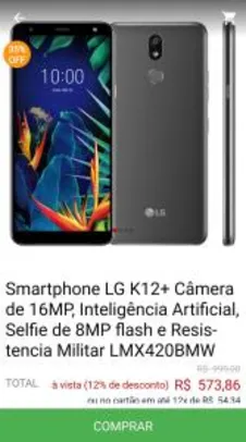 LG K12+ Câmera de 16MP, Inteligência Artificial, Selfie de 8MP flash e Resistencia Militar