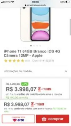 iPhone 11 64gb Branco | R$3998