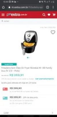 Fritadeira Sem Óleo Air Fryer Mondial AF-30I Family Inox IV 3,5l | R$269