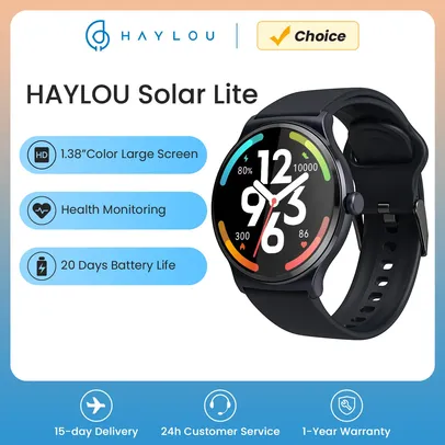 [Taxa inclusa\G. Pay] SmartWatch HAYLOU Solar Lite - Relógio inteligente, +100 modos treino, frequência cardíaca, oxigênio no sangue, sono, estresse