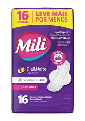 Absorvente Mili Dia e Noite Suave c/abas – 16 unidades