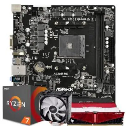 Kit upgrade Ryzen 7 2700, ASRock A320M-HD, 8GB 2666MHZ Cooler Deepcool Gammaxx GTE RGB | R$ 1.799