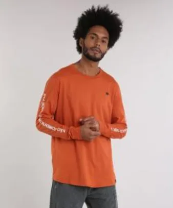camiseta masculina lab emicida manga longa gola careca laranja escuro - R$29
