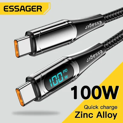 Cabo Essager 100W com Display - USB C para USB C - 1M - Cabo em tecido