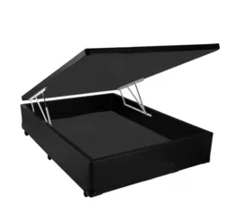 Base Box Baú Casal em Corino Preto com Pistão a Gás - 41x138x188cm