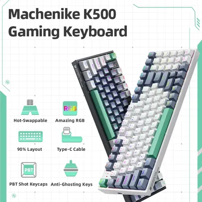 Machenike K500 Teclado mecânico com fio, Hot Swappable, 94 teclas, RGB