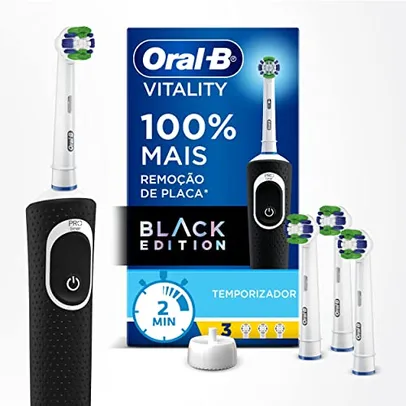 [prime] Oral-B Escova Elétrica Oral B Vitality 100+ Refis 3 Unidades, Preto