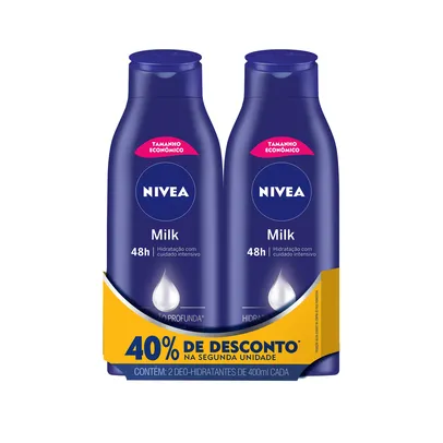 Kit Com 02 Hidratantes Nivea Body Milk 400ml Com 40% Desconto Na Segunda Embalagem