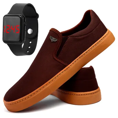 Kit Tênis Sapatênis Slip On Casual Leve Masculino com Relógio Digital Sapatofran