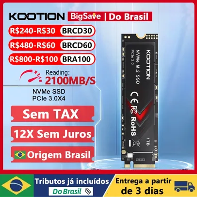 [No Brasil/Gpay] SSD Nvme KOOTION M2 X15Lite de 256gb de Armazenamento - Para PC e Notebook