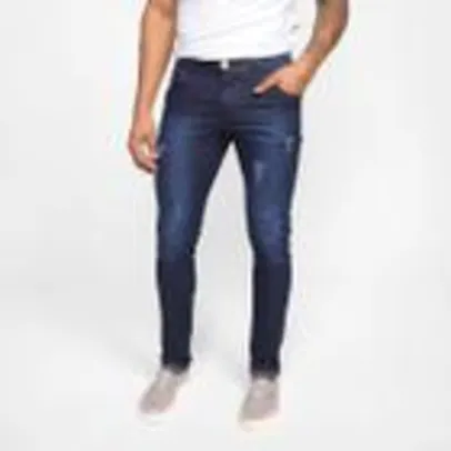 Calça Jeans Skinny Grifle Puídos Masculina