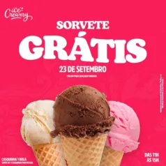 Ganhe CASQUINHA GRÁTIS no Dia Nacional do Sorvete (23/09) na Ice Creamy