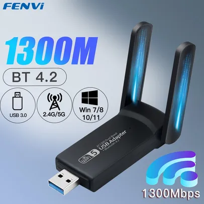 Wi fi usb 3.0 adaptador 1300Mbps bluetooth 4.2 banda dupla 2.4ghz/5ghz