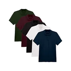 Kit 5 Camisas Polo, basicamente., Masculino, Branco Azul Marinho Preto Vermelho Vinho Verde Selva, G