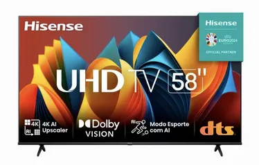 Smart TV 58" Hisense Ultra HD 4K DLED A6K com Sleep timer, entrada HDMI e Wi-Fi - 58A51HSV