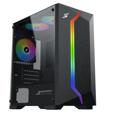 Gabinete Gamer SuperFrame Gemini, Mid Tower, Vidro Temperado, M-ATX, ARGB, Black, Com 3 Fans, Sem Fonte