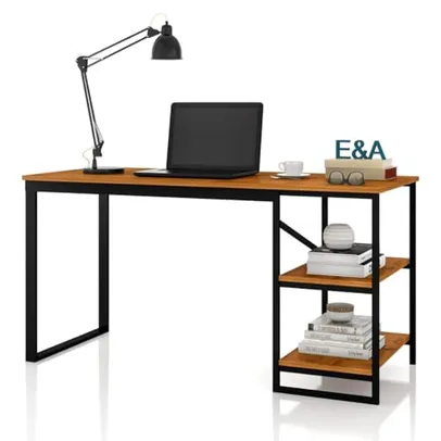 Mesa Home Office C/prateleiras De Metal E&A - Preto/Canela