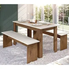 [APP] Conjunto Sala de Jantar 1 Mesa 135cm e 2 Bancos Primor