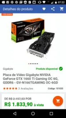 Saindo por R$ 1782: Placa de Vídeo Gigabyte NVIDIA GeForce GTX 1660 Ti Gaming OC 6G | Pelando