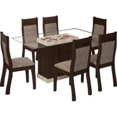 Conjunto de Mesa de Jantar Egito com 6 Cadeiras Choco/Suede Canela - Viero Moveis por R$ 560