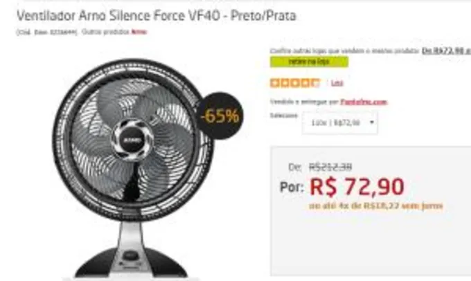 Ventilador Arno Silence Force VF40 - Preto/Prata - R$73