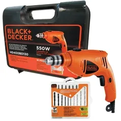 Furadeira Black&Decker HD400KBD130CSBR de 3/8" e Maleta com 16 Acessórios  por R$ 80