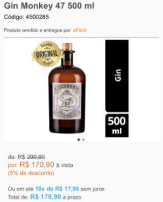 Gin Monkey 47 500 ml | R$171