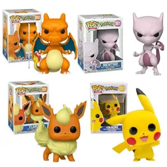 [Primeira Compra R$ 26,5] FUNKO POP Pokemon Anime Figura Brinquedos para Crianças, Pikachu, Charizard, Mewtwo