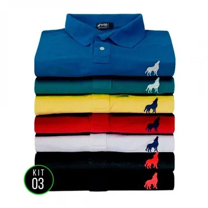 Camisa Polo Masculina em Tecido Piquet Vira Lata Wear Kit 3 Unidades