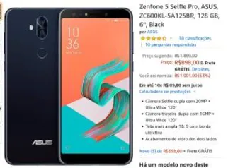 ASUS Zenfone 5 Selfie Pro, 4G RAM, 128 GB, 6'', Black - R$898