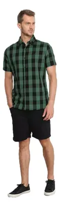  Blusa Qudriculada Slim Botoes Manga Curta Masculina Flanela