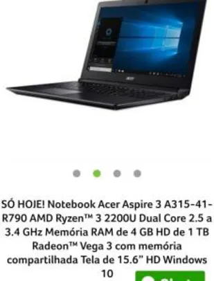 Acer Aspire 3 • A315-41-R790 | R$1624 [R$1900 no cartão]