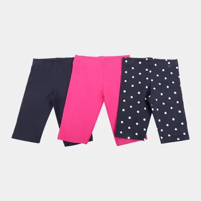 Shorts Candy Kids Feminino Kit 3 Bermudas Ciclistas KitCic2-Preto+RosaKitCic2