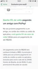 [Usuários Selecionados] 5% de Cashback no Picpay  a R$10,00