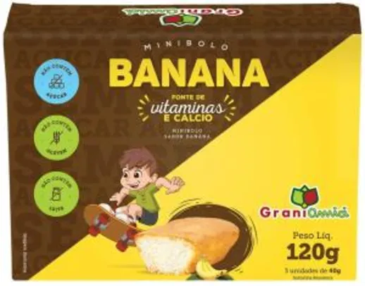 [PRIME] Minibolo de Banana sem Glúten, Lactose e Açúcar - Grani Amici 120g (3 unid) | R$6,11