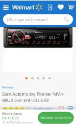 Som Automotivo Pioneer MVH-88UB com Entrada USB - R$155