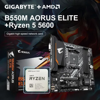 GIGABYTE AORUS Placa mãe Elite, AMD Ryzen 5 5600, CPU R5 5600, Processador D