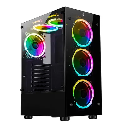 Gabinete Gamer Rise Mode Glass 06x, Mid Tower, ARGB, ATX, Lateral e Frente em Vidro, 6x Fans, Preto - RM-CA-06XB-ARGB