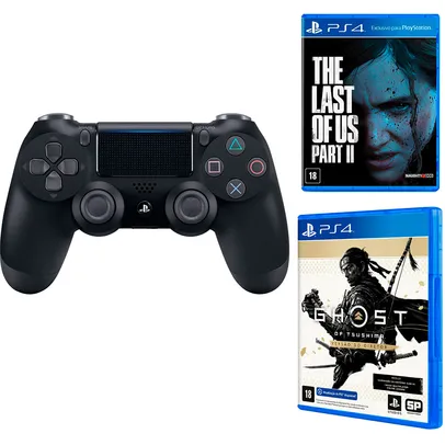 [AME] Controle sem Fio Dualshock 4 Sony PS4 - Preto + Game Ghost Of Tsushima Versão do Diretor 