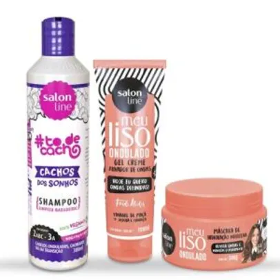 Kit para cabelo ondulado: Shampoo + Máscara + Gel Creme | R$38