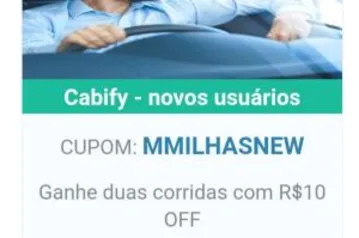 Cabify - R$10 off em 2 corridas (usuários novos)