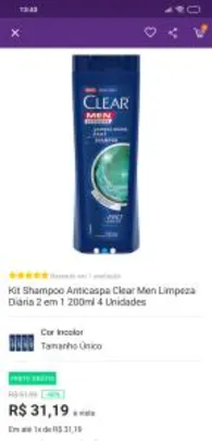 Kit Shampoo Anticaspa Clear Men Limpeza Diária 2 em 1 200ml 4 Unidades - Incolor - R$31