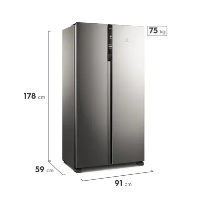 Geladeira Electrolux Frost Free Inverter 435L Efficient com AutoSense Side by Side cor Inox Look (IS4S) - 127V ou 220V