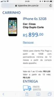 [TIM - Planos] iPhone 6s - Compra ou migração de plano - R$899