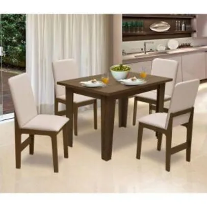 Conjunto De Mesa Miami Para Sala De Jantar Com 04 Cadeiras Roma Castanho/bege - Dobuê | R$490