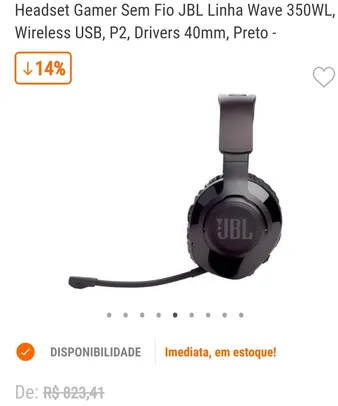 Headset Gamer Sem Fio JBL Linha Wave 350WL, Wireless USB, P2, Drivers 40mm, Preto -