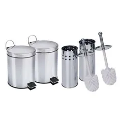 [AME 50%] Kit Lixeiras Aço Inox - 2 De 5 Litros + 2 Escovas Sanitária R$ 100